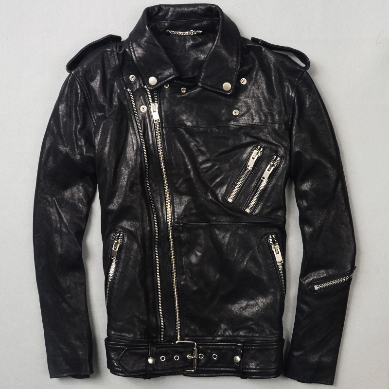 Jacket Men' Genuine Sheep Skin Winter Coat Tanned Leather Epaulet lapel Short Double zipper Motorcycle clothing, Black
Jacket Men' Genuine Sheep Skin Winter Coat Tanned Leather Epaulet lapel Short Double zipper Motorcycle clothing, Black