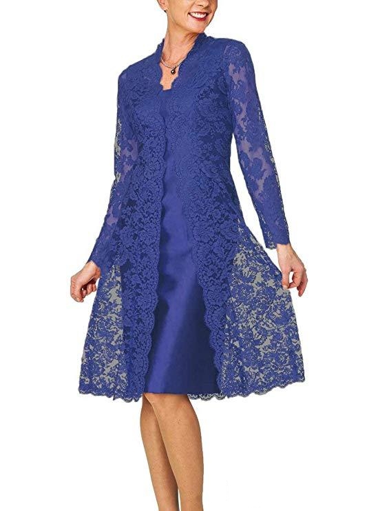 Custom Made Lace Mother of the Bride Suits with Jacket Knee Length Jewel Neck Wedding Guest Dress Plus Size Mothers Formal Gowns