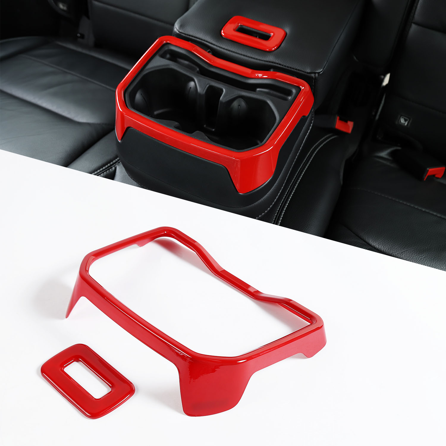 Red ABS Water Cup Holder Cover Rear Seat Armrest Trim For Jeep Wrangler JL 2018+ Auto Interior Accessories