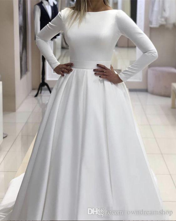 winter long sleeve wedding dresses sexy open back bateau satin a line country wedding dress sweep train bridal gowns custom made