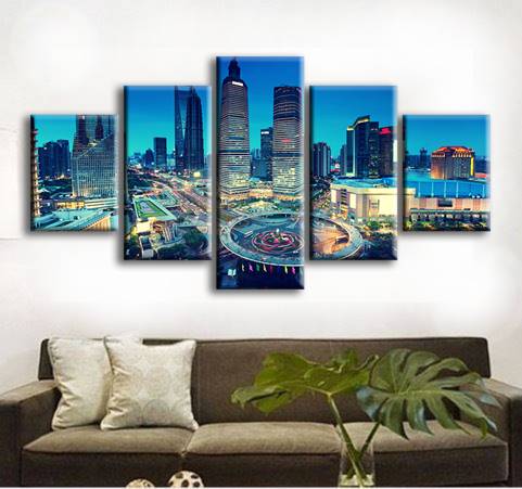 5pcs/set Unframed City Scenery Dusk Time Print On Canvas Wall Art Picture For Home and Living Room Decor