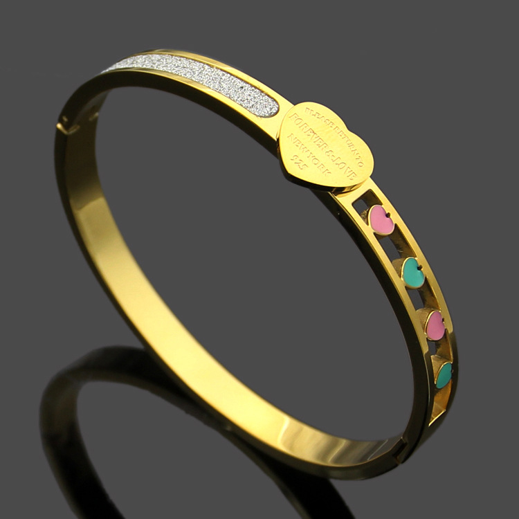 Wholesale- Heart half frosted bracelets Silver Gold Rose love Bangle Bracelet forever Love Pulseiras Stainless Steel Wristband Jewelry