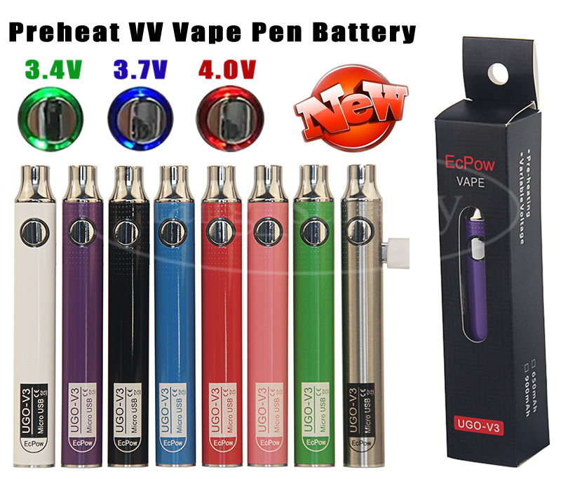 UGO V3 510 Thread Vape Pen Battery Preheat VV Variable Voltage eVod eGo USB Passthrough Charger Battery Kit 650mAh 900mAh Vapor Mods Ecigs
UGO V3 510 Thread Vape Pen Battery Preheat VV Variable Voltage eVod eGo USB Passthrough Charger Battery Kit 650mAh 900mAh Vapor Mods Ecigs