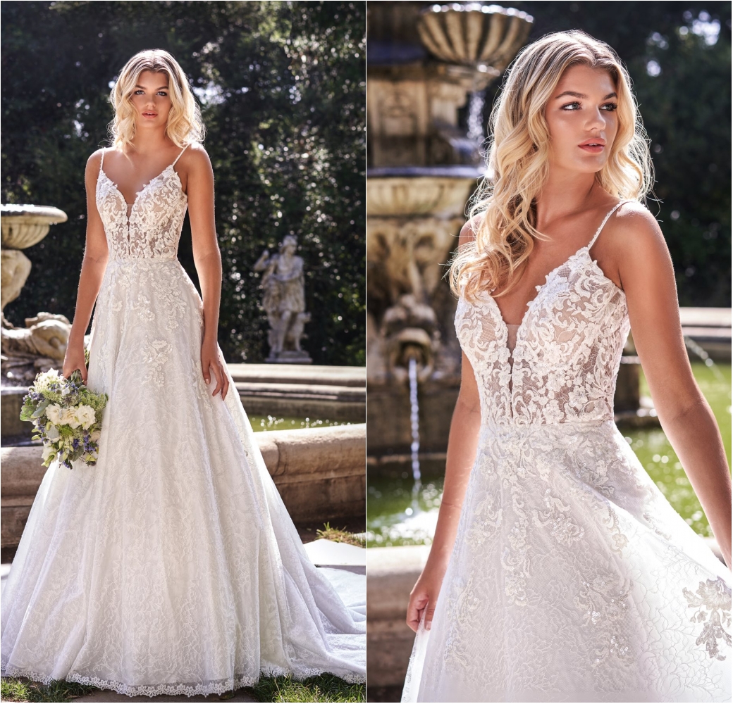 jasmine a line wedding dresses spaghetti lace sleeveless bridal gowns new fashion illusion appliques backless wedding dress