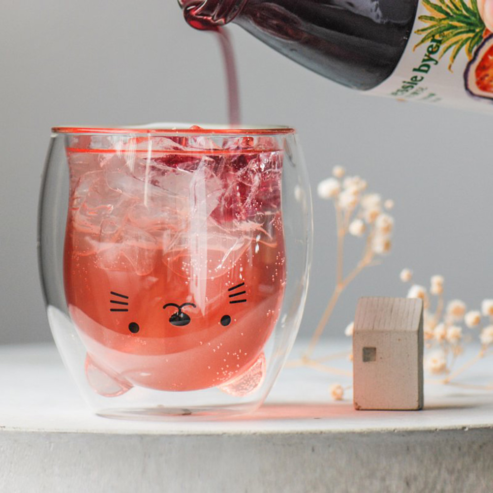 Double Layer Coffee Mugs Lovely Cartoon Cat Mugs Drinking Insulation Double Wall Glass Cup Creative Gift Drinkware Milk
