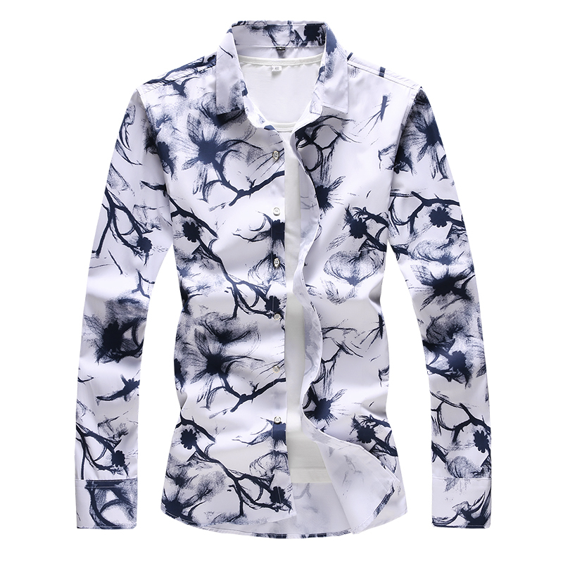 Summer Fashion Floral Printing Mens Shirt Casual Slim Fit Long sleeves Shirt Mens Clothing Flower Shirts Shirt Tops S7XL