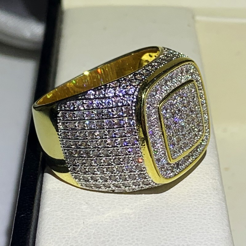 Hip Hop Sparkling Luxury Jewelry Male Fashion 925 Silver&Gold Fill Pave White Sapphire CZ Diamond Gemstones Wedding Band Ring For Men Gift