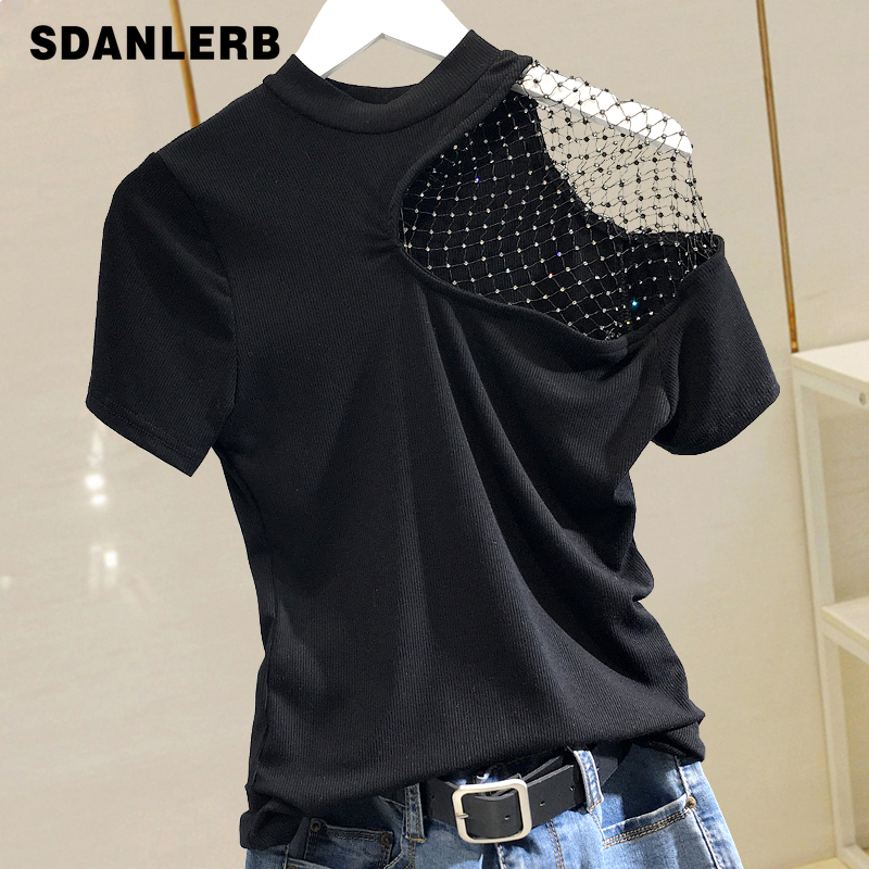 2020 Summer Tshirt for Women New Sexy Diamond Mesh Hollow T-shirt Ladies Tops White Black Slim T Shirt Top
2020 Summer Tshirt for Women New Sexy Diamond Mesh Hollow T-shirt Ladies Tops White Black Slim T Shirt Top