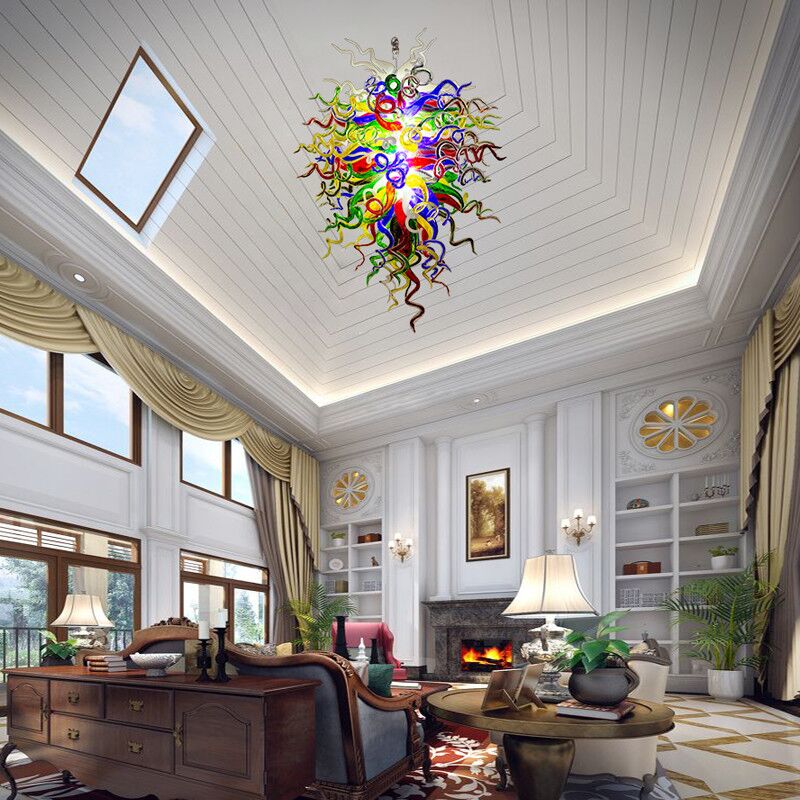 Murano Chandelier LED Glass Pendant Light Tiffany G9 Hand Blown Glass Chandelier Multi Color Art Deco Stained Glass Dining Room Lamps
