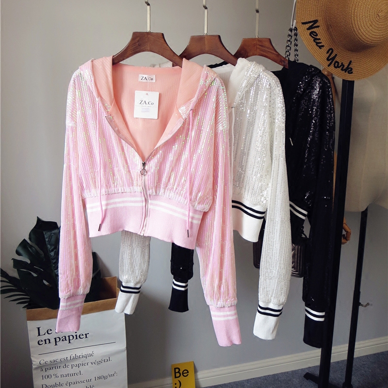 Women Bomber Sequins Drawstring Hoodie Net Jacket Glitter Beading Hooded Zipper Gauze Coat Cardigan Stage Dance Show Tops, Pink
Women Bomber Sequins Drawstring Hoodie Net Jacket Glitter Beading Hooded Zipper Gauze Coat Cardigan Stage Dance Show Tops, Pink
