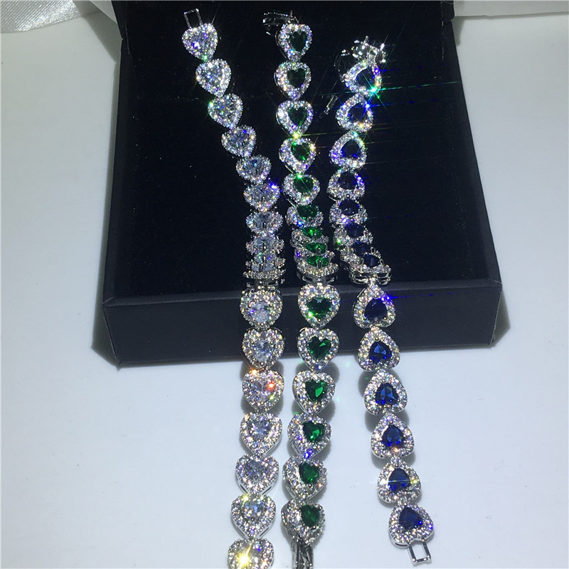 Vecalon 3 colors Lovers Heart shape Bracelet 5A Cubic Zirconia White gold filled Party wedding Bracelets for women Jewelry