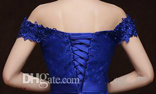 African Nigerian Royal Blue Long Bridesmaid Dresses Lace Applique Maid Of Honor Wedding Guest Dress Evening Gowns Off Shoulder Lace-Up Back 0510