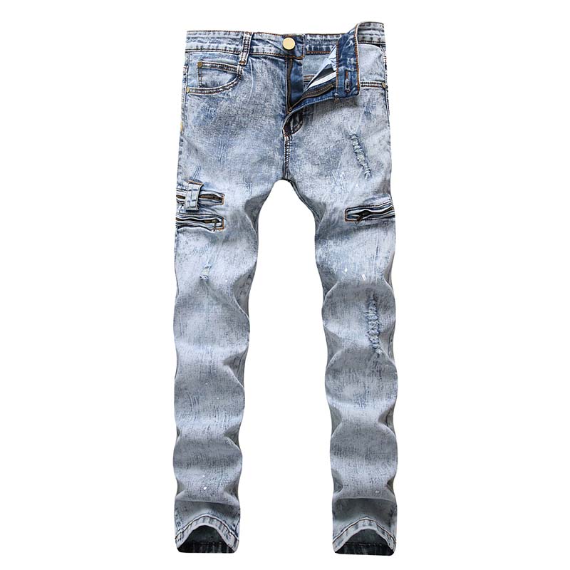 Men Casual Jeans Denim Pants Distressed Zipper Scratched Knees Holes Painted Vintage Nostalgic Regular Trousers, T-9852
Men Casual Jeans Denim Pants Distressed Zipper Scratched Knees Holes Painted Vintage Nostalgic Regular Trousers, T-9852