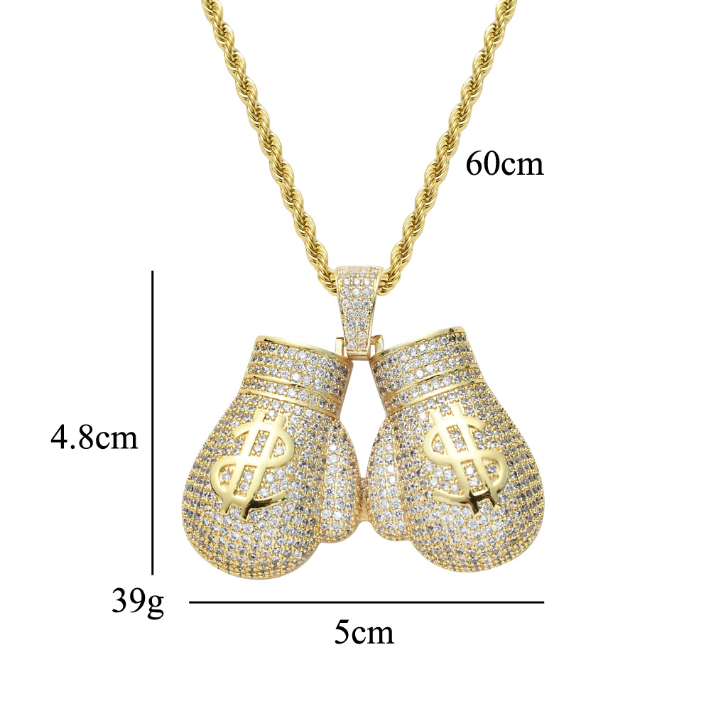 Hip Hop Pair Boxing Gloves Dollor Pattern Pendant Necklace Sports Fitness Jewelry 18K Real Gold Plated Jewelry