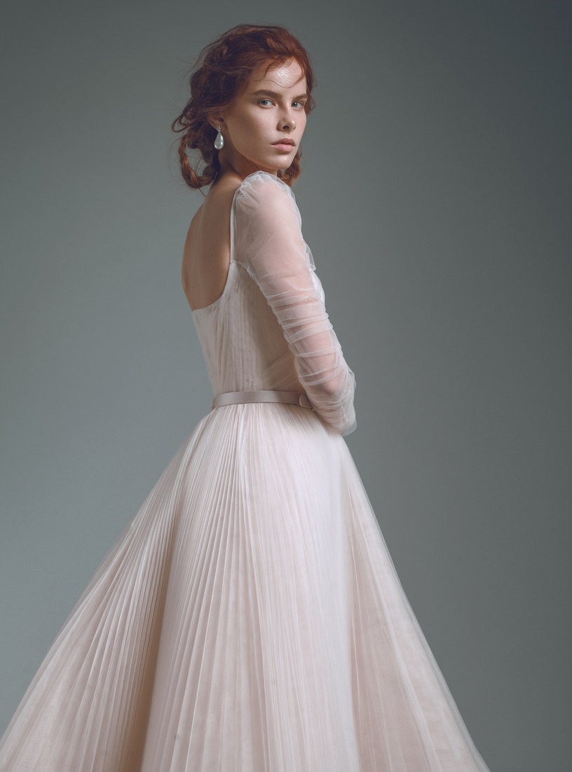 2020 Pink Evening Dresses Sweetheart Ruffle Long Sleeves Prom Dress Backless Belt Sweep Train Custom Made Formal Party Gown