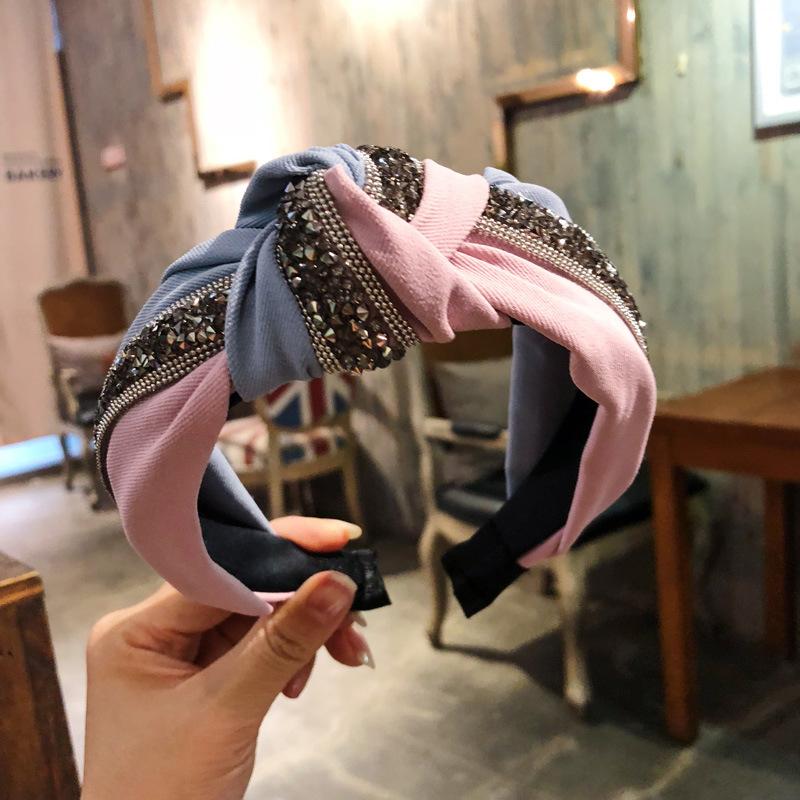 1PC Crystal Wide Headband Fashion Women Girls Patchwork Shiny Hair Hoop Cross Knot Bow Hairband Gift