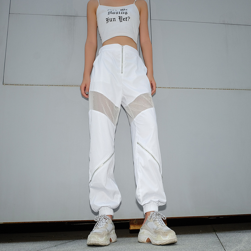 High Waisted trousers women White Loose Harem Pants Hollow Out Patchwork Mesh Zipper Sweatpants Women Casual Joggers
High Waisted trousers women White Loose Harem Pants Hollow Out Patchwork Mesh Zipper Sweatpants Women Casual Joggers