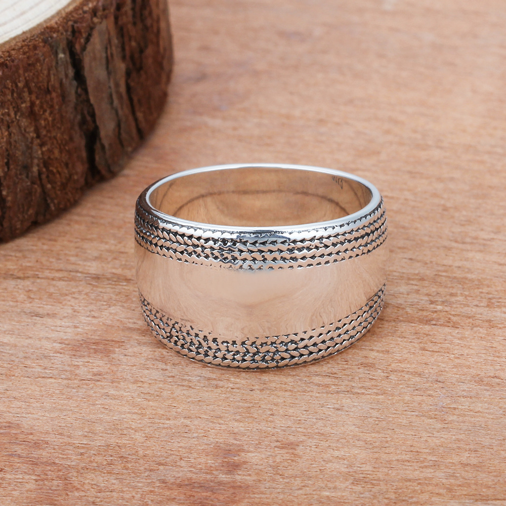 100% 925 Sterling Silver Rings for Women Vintage Silver Wide Wedding Bands Edge Wave Lace Braided Rings Size 6 7 8