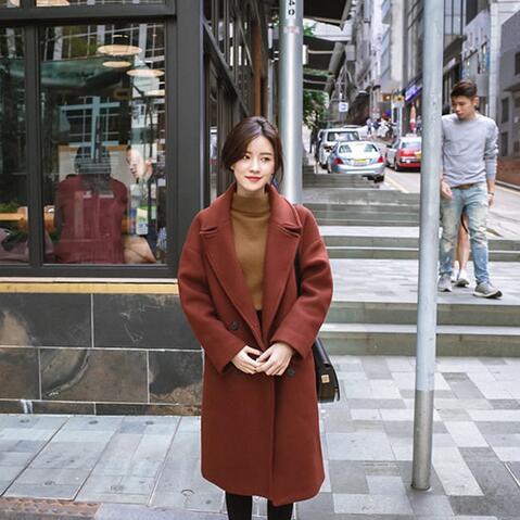 Women' Double breasted woolen long coat version of the autumn and winter 2019 cocoon thick woolen coat DF229, Black
