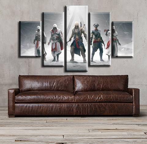2019 Hot 5pcs/set Unframed Assassin's Game Poster Giclee Wall Art Oil Painting On Canvas Textured Abstract Paintings Picture For Home