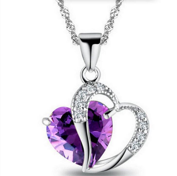 Korean version of peach heart-shaped zircon crystal necklace clavicle chain sweater chain DJN56 mix order Pendant Necklaces jewelry