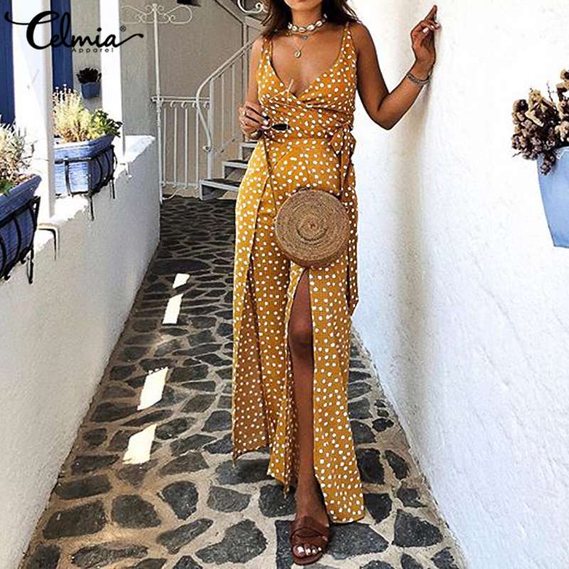 High Slit Playsuits 2020 New Celmia Women Suspender Sexy Summer Straps Long Jumpsuits Vintage Dot Elegant Rompers Belted, Black
High Slit Playsuits 2020 New Celmia Women Suspender Sexy Summer Straps Long Jumpsuits Vintage Dot Elegant Rompers Belted, Black
