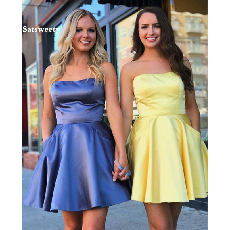 2020 Mini Short Graduation Homecoming Dresses With Pocket Strapless A-line Yellow Satin Homecoming Cocktail Party Dress Short, Same as picture
2020 Mini Short Graduation Homecoming Dresses With Pocket Strapless A-line Yellow Satin Homecoming Cocktail Party Dress Short, Same as picture