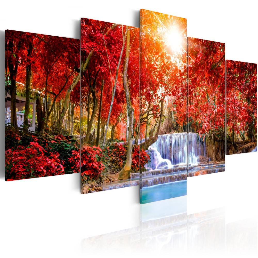 5 Panel Beautiful Waterfall Landscape Painting Flowers Modern Pictures on Canvas Modern Living Room Office Decoration,No Frame