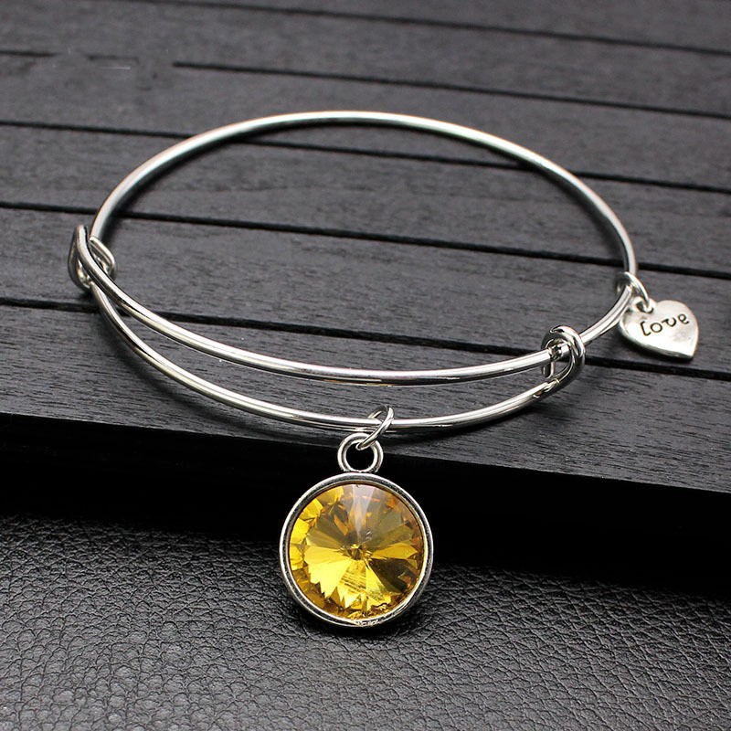 silver plated metal gemstone charm bangle adjustable 12 colors life stone bracelet, Black
silver plated metal gemstone charm bangle adjustable 12 colors life stone bracelet, Black
