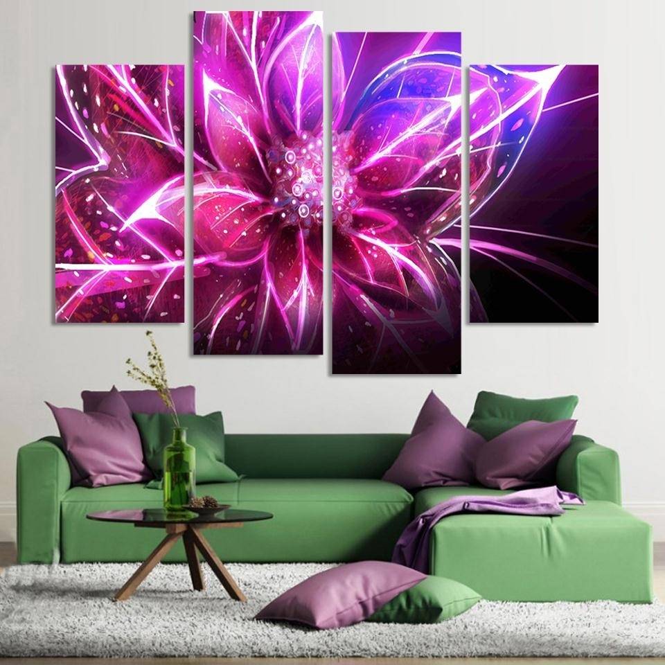 4pcs/set Fantacy Flower (No Frame) Wall Art Oil Painting On Canvas Paintings Red Purple Abstract Picture Decor Living Room