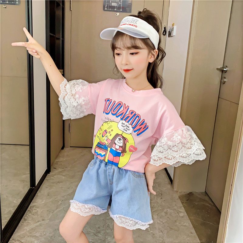 2020 Summer Kids 2PCS Clothes Set Teenage Girls Short Sleeve Casual T Shirt Top+Denim Lace Shorts Children Tracksuit Outfits 14Y, White
2020 Summer Kids 2PCS Clothes Set Teenage Girls Short Sleeve Casual T Shirt Top+Denim Lace Shorts Children Tracksuit Outfits 14Y, White