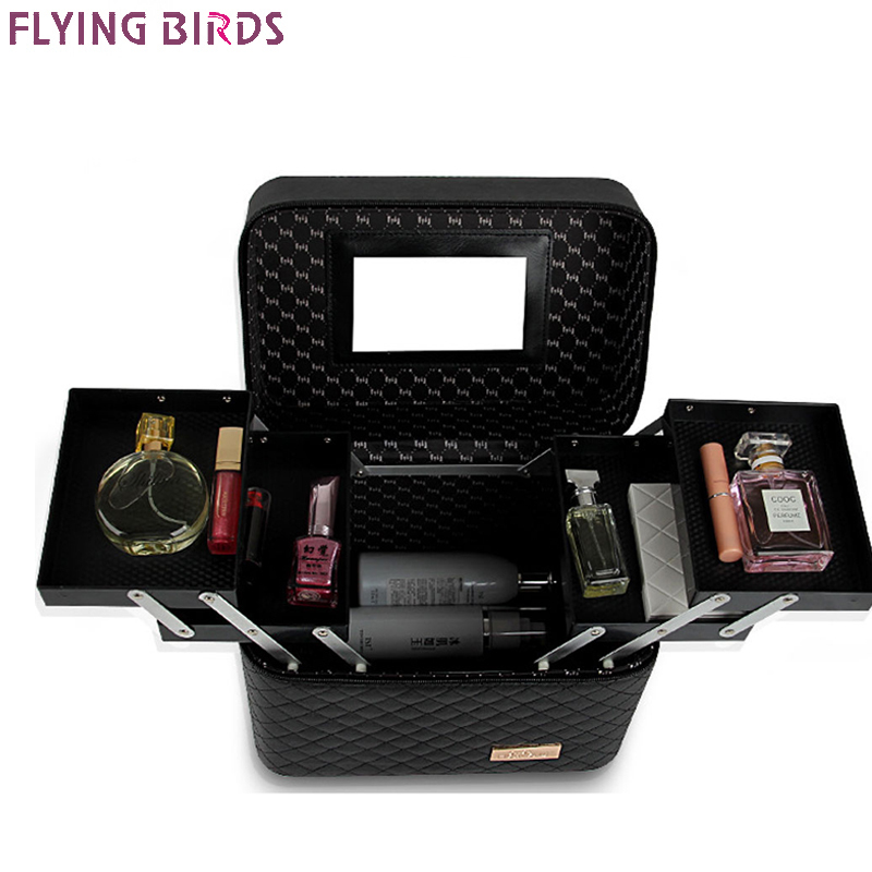 Flying Birds Women Makeup Bag Pu Leather Cosmetic Bag Case Makeup Organizer Storage Box Beautician Toiletry Flower Travel Bags Y19052501