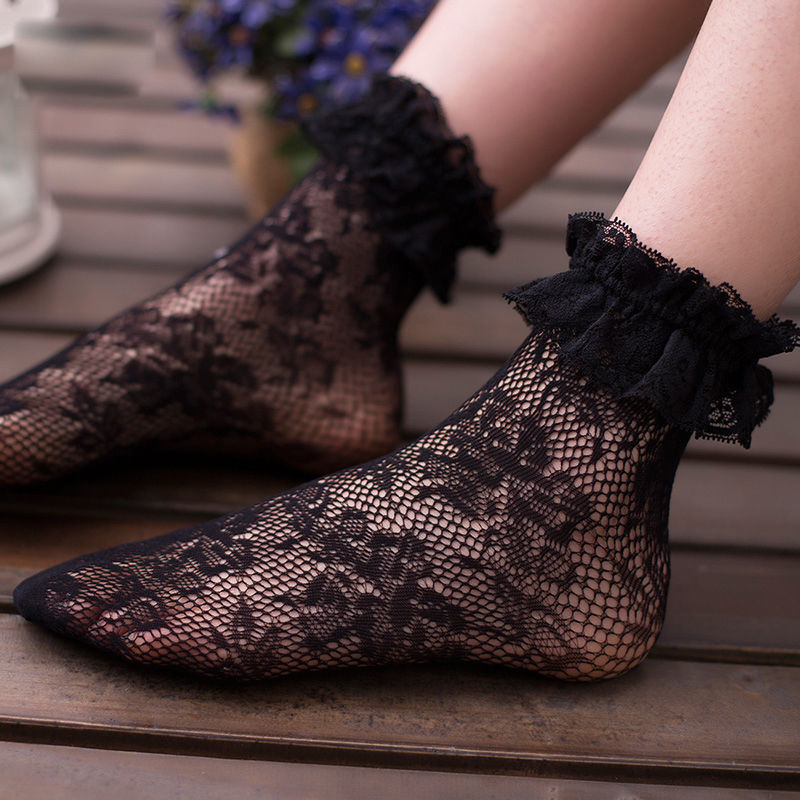 2017 Hot Women Lace Ruffle Hollow Out Floral Pleats Fishnet Hole Short Ankle Socks