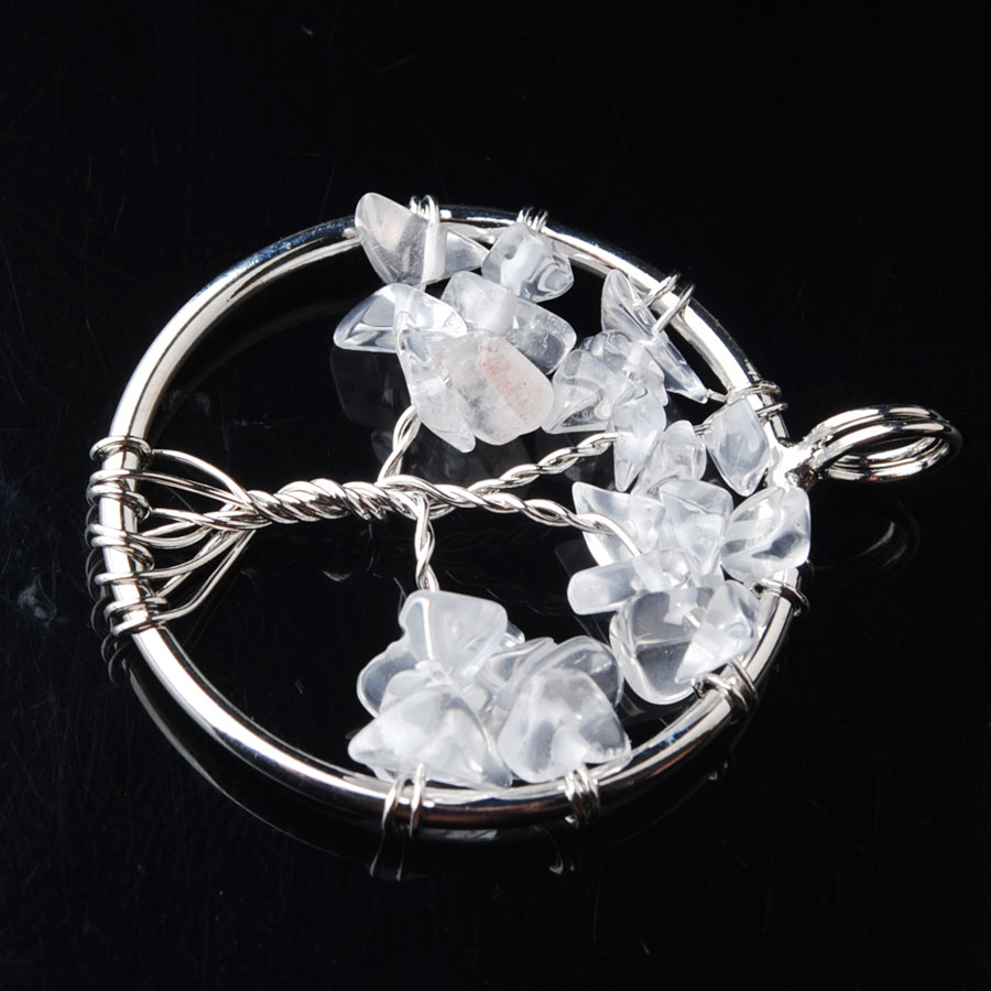 Tree of Life Pendant Natural Amethyst Gem Stone Chip Beads 7 Chakra Wire Wrapped Women Necklace Jewelry BM904