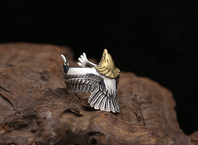Personalized 925 sterling silver jewelry antique silver American Japanese hand-made designer open adjustable eagle rings for men women