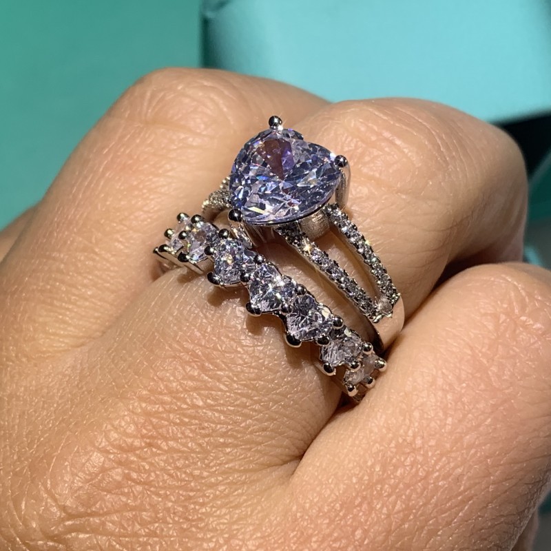 2PCS Couple Rings Luxury Jewelry 925 Sterling Silver Pear Cut White Topaz CZ Diamond Gemstones Women Wedding Bridal Ring Set For Lover Gift