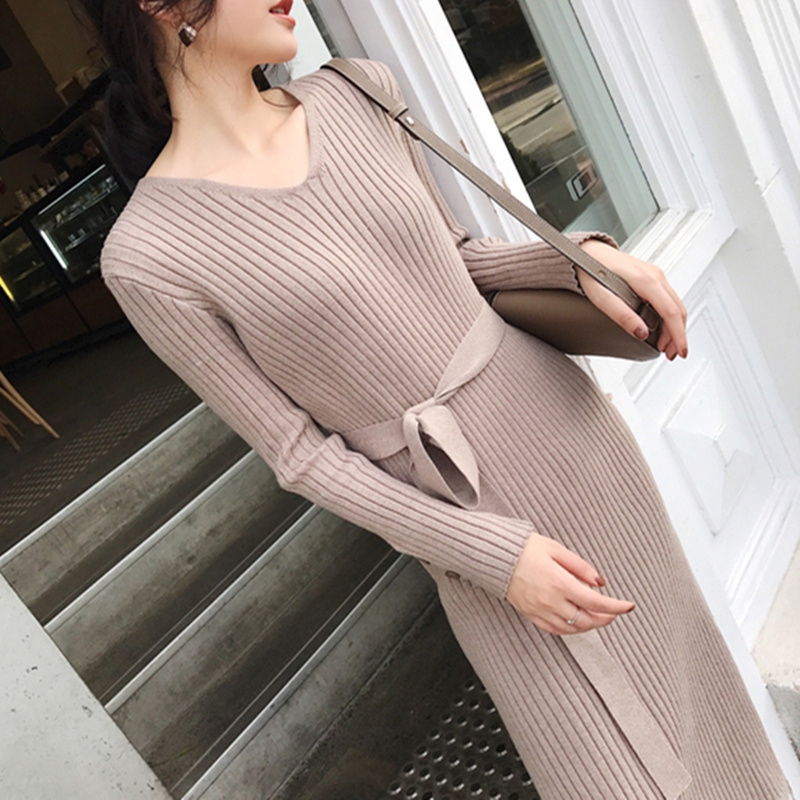 Wholesale-Korean Fashion Sweater Dress Women Knitted Elegant Women High Waist Sweater Dress Plus Size Vestidos De Fiesta
