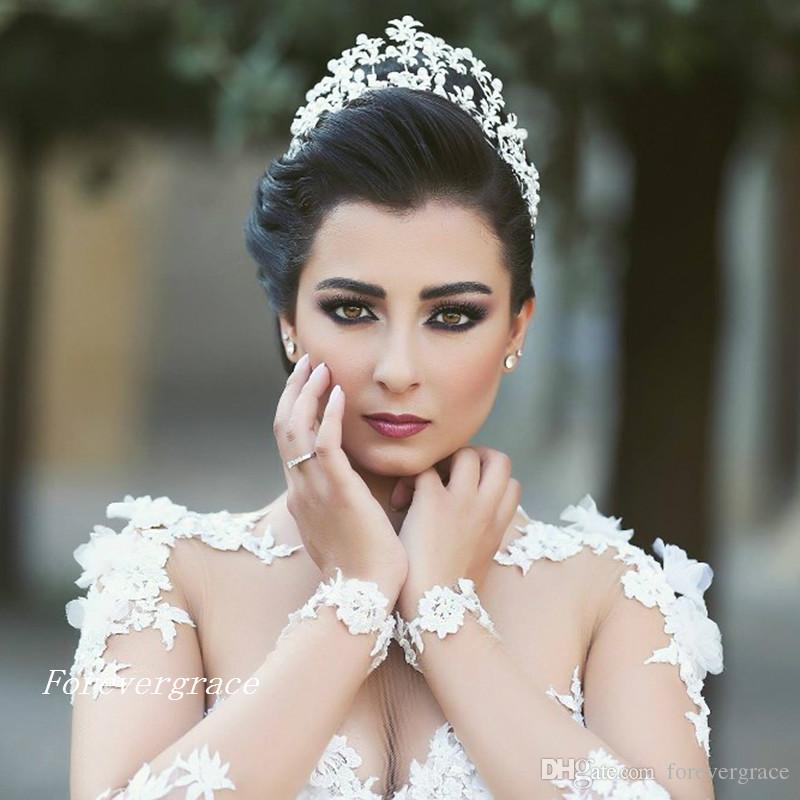 2019 Romantic Long Full Sleeves Appliques Wedding Dress Vintage Sheer Neck Bridal Gown Plus Size Custom Made Vestido De Noiva Longo