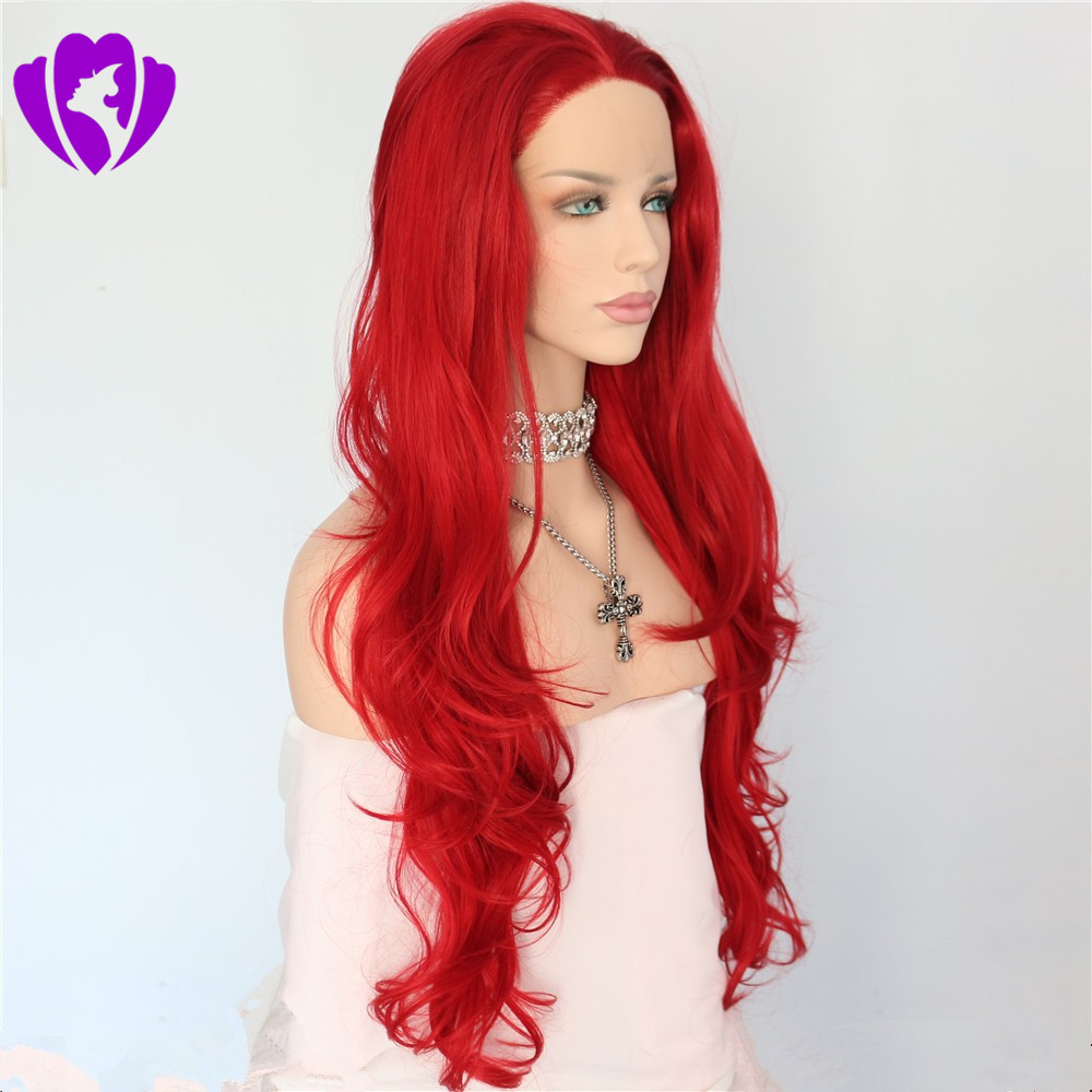30inch Long Red Body Wave 360 lace frontal Wig Glueless full Lace Front Wigs preplucked natural hairline synthetic Wigs For Women