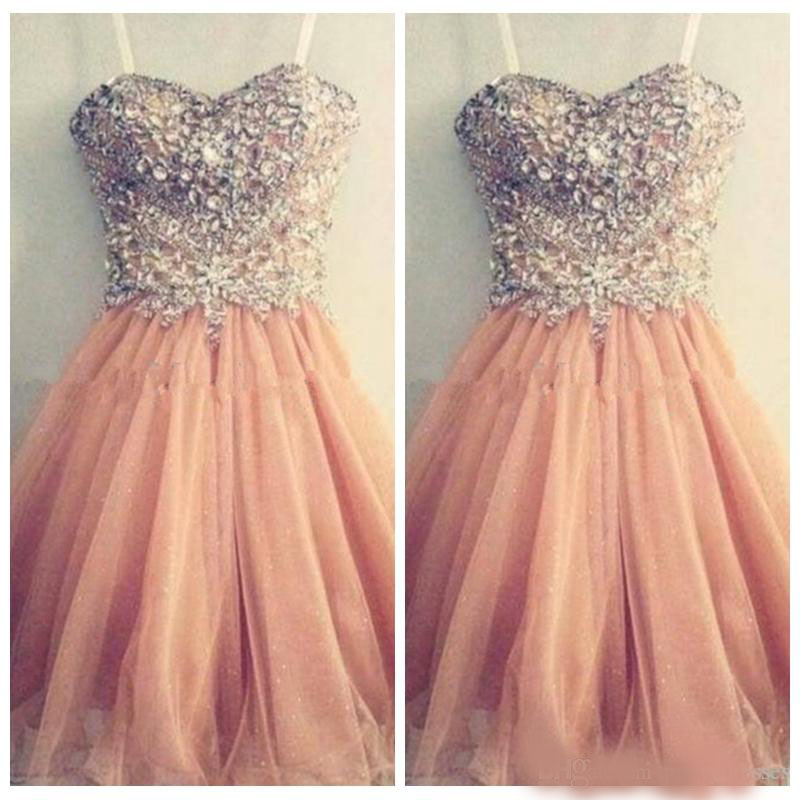 2020 Bling Bling Crystal Beaded Sweetheart A-Line Cocktail Prom Dresses Tulle Short Vestidos De Soiree Formal Graduation Party Gowns