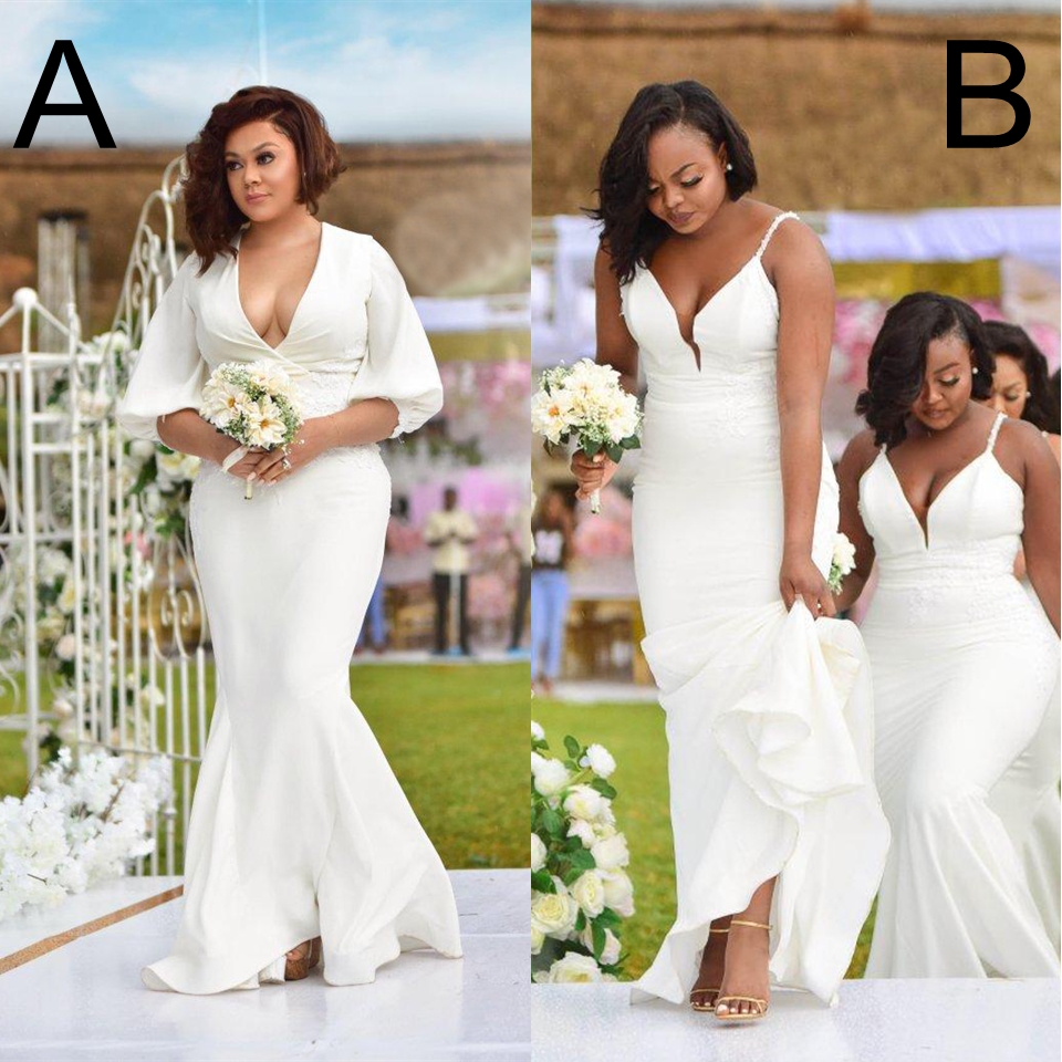 Plus Size African Mermaid Bridesmaid Dress V Neck Spaghetti Strap Wedding Guest Gown Cheap Long Prom Evenig Miad Of Honor Dresses BD8912