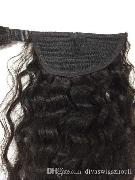 120g curly Pony tail hairpiece wrap around ponytail extension Brazilian remy HumanHair ponytail 10-16inch Clip in curly Real hair ponytail