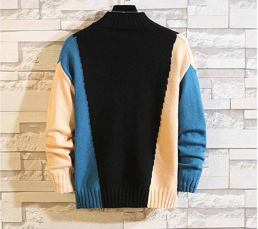 ZUSIGEL New ONeck Contrast Color Pullover Mens Sweaters for 2019 Hip Hop Knitted Half Turtleneck Sweater Men Plus Size M7XL CJ191210
