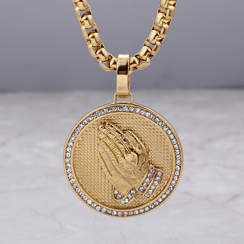 Hip Hop Playing Hands Pendants Necklace Men's Bling 316L Stainless Steel 18K Gold Plated Christian Jewelry