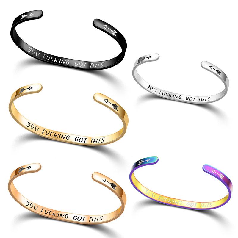 Encouragement Bracelet for Women Men Jewelry Cuff Wristband Bangle Stainless Steel Engraved Friendship Bracelets Inspirational Gift