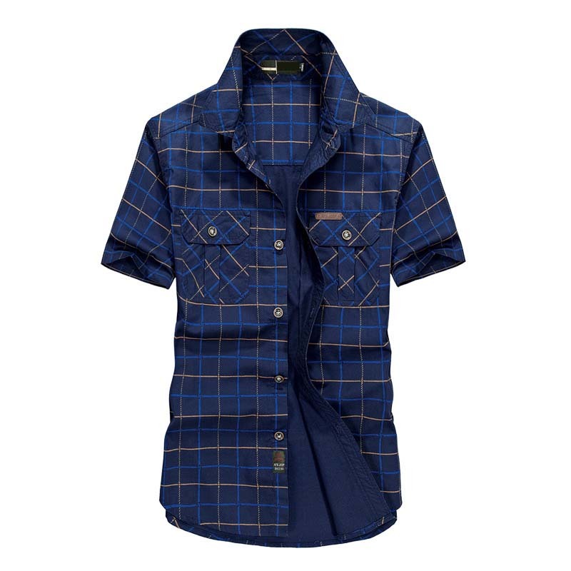 Summer Shirt Mens Short Sleeve Shirts High Quality Cotton Male Plaid Shirt 2 Pockets Plus Size M5XL Man Clothes
