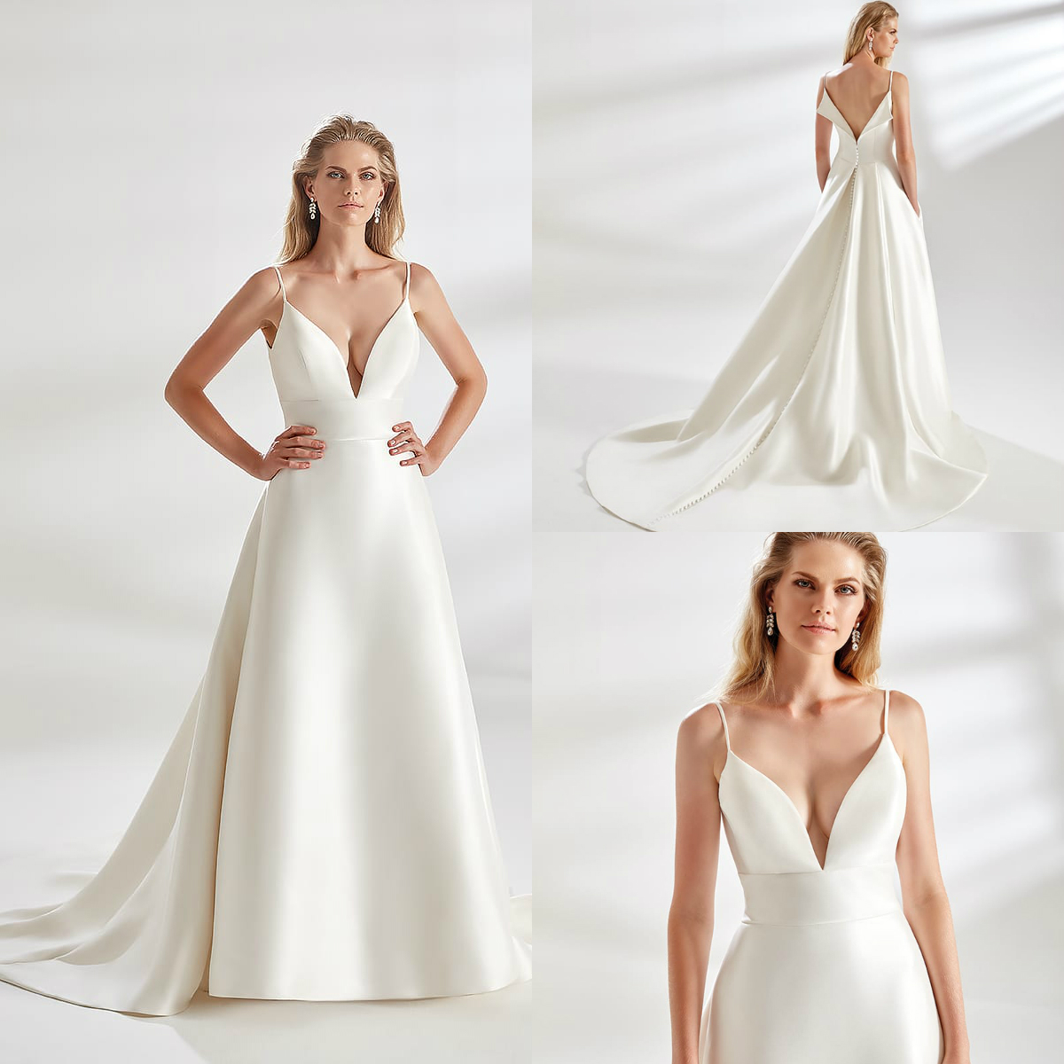 2020 Eddy K Wedding Dresses Deep V Neck A Line Sweep Train Satin Button Back Robe De Mariee Customize Bohemian Country Bridal Gowns, Blue
2020 Eddy K Wedding Dresses Deep V Neck A Line Sweep Train Satin Button Back Robe De Mariee Customize Bohemian Country Bridal Gowns, Blue