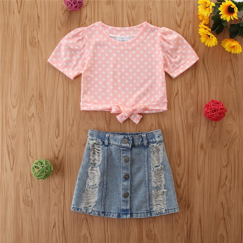 Summer Toddler Kids Girls Cotton Pink Tops T shirt Jeans skirt Clothing Set Girl Outfits For 2-6 Years
Summer Toddler Kids Girls Cotton Pink Tops T shirt Jeans skirt Clothing Set Girl Outfits For 2-6 Years