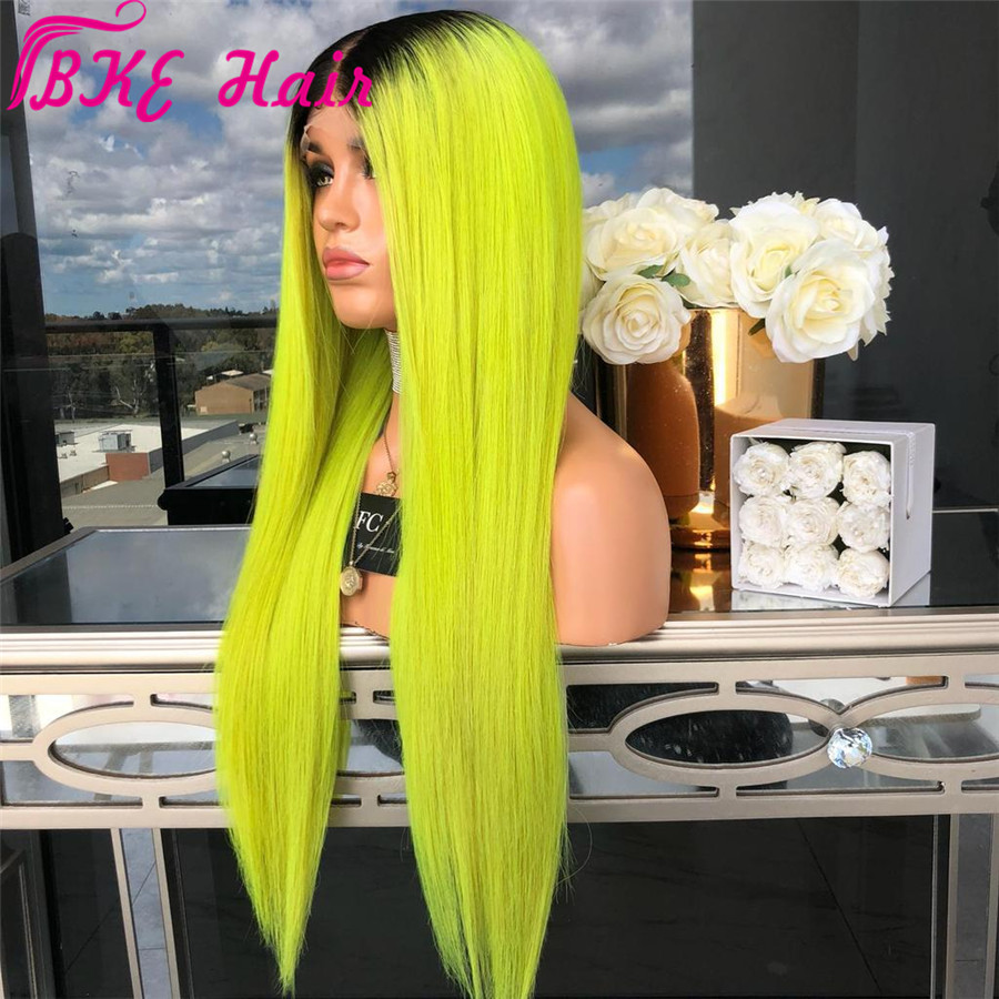 Deep middle part part 180% Green lace frontal Wig Brazilian Straight ombre green Lace Front Wig Ombre synthetic Wigs For Women