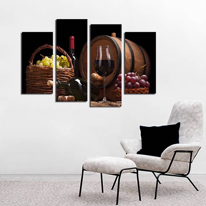 4pcs/set Unframed Red Wine and Grapes HD Print On Canvas Wall Art Picture For Home and Living Room Decor